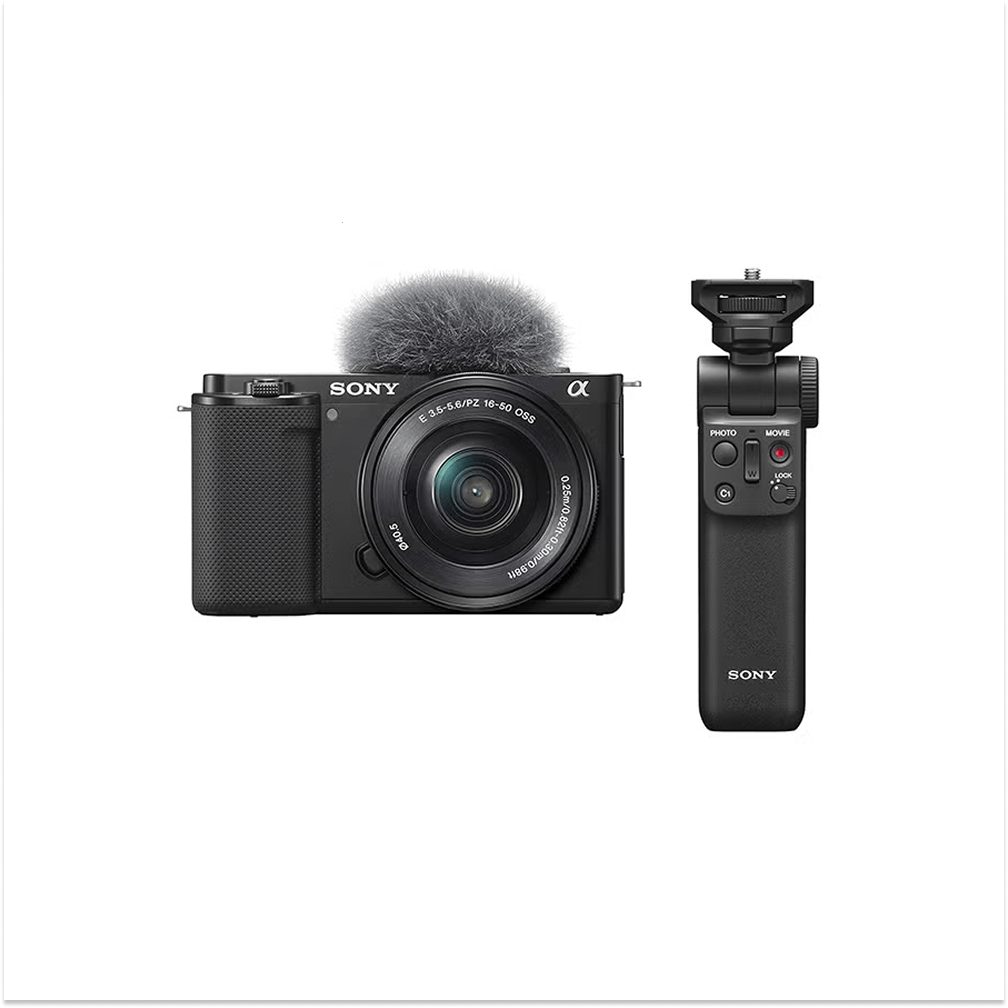 Alpha ZV-E10L Interchangeable Lens Vlog Digital Camera with 16-50 mm Lens and Free Wireless Grip with remote control and tripod feature, 24.2MP, Black